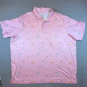 Mens Pink Tropical Polo Shirt XXL Volcano Palm Hula Toucan Golf Performance 2012